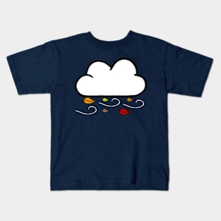 Windy Cloud Pattern With Fall Colored Leaves (Navy Blue) Kids T-Shirt
